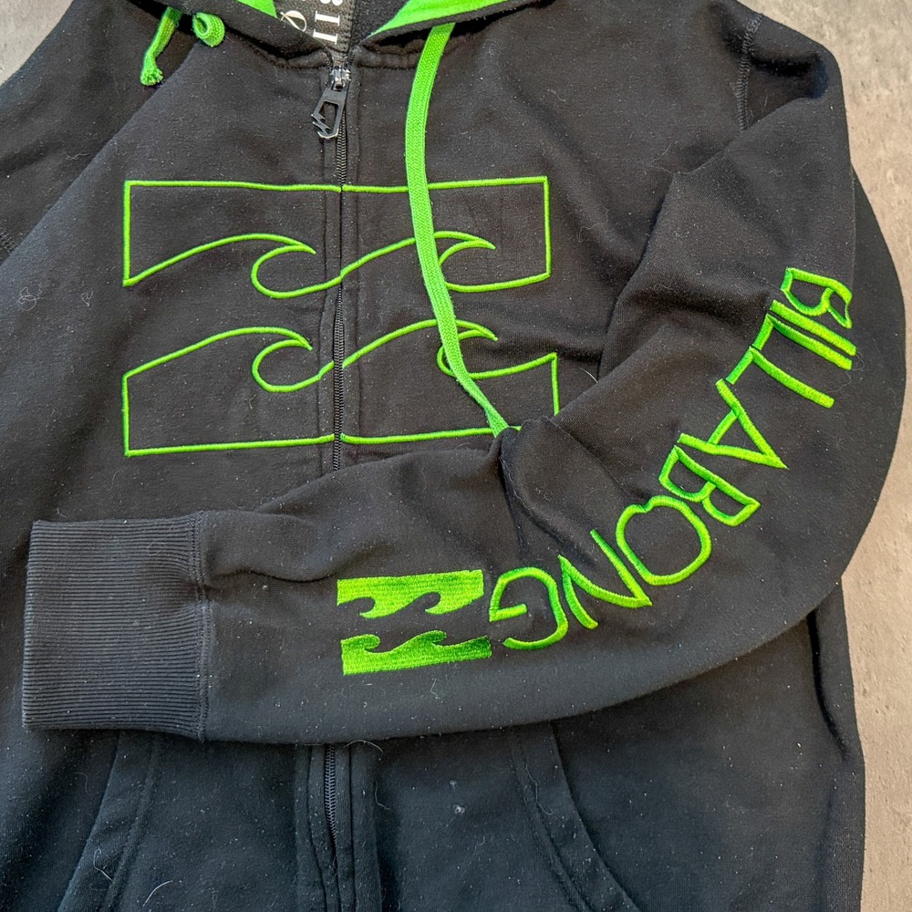 Vintage VTG Y2K 2000's 00's Billabong Black Green Graphic Zip Up Hoodie